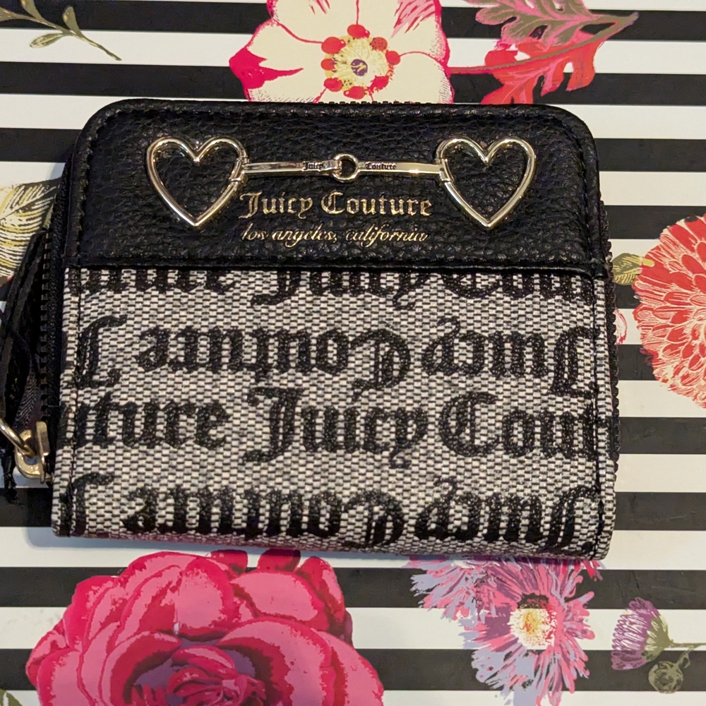Juicy Couture Black and Gray Wallet with Heart Embellishments